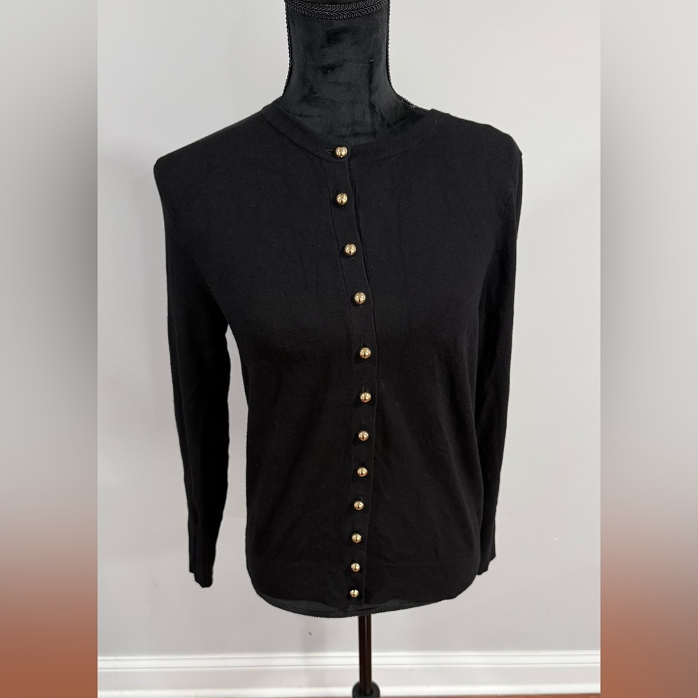 Zara Black Crewneck Cardigan with Gold Buttons
